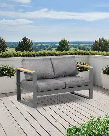 BPS Outdoor Aluminum Patio Furniture Loveseat, 1 PCS All-Weather Metal Outdoor Sofa Chairs with Washable Thick Cushion for Garden, Patio, Balcony and Proch