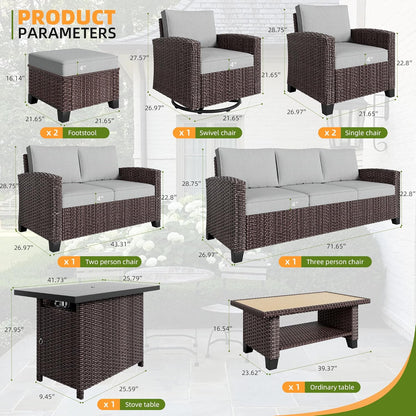Outdoor Patio Sectional Sofa Set, 4-Piece Rattan Furniture, Patio Conversation Sets with Fire Pit, Seats 4, Light Grey