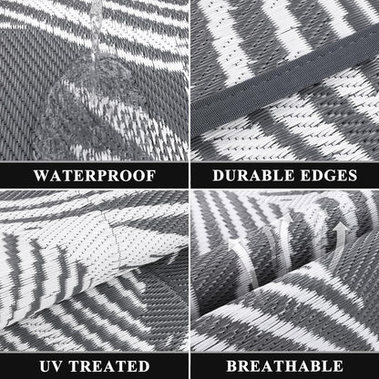 Pauwer Waterproof Outdoor Rug 9x12, Reversible Plastic Straw Patio Camping Rug, Indoor Outdoor RV Mat Carpet for Deck, Camper, Porch, Balcony, Backyard, Picnic, Leaf Grey