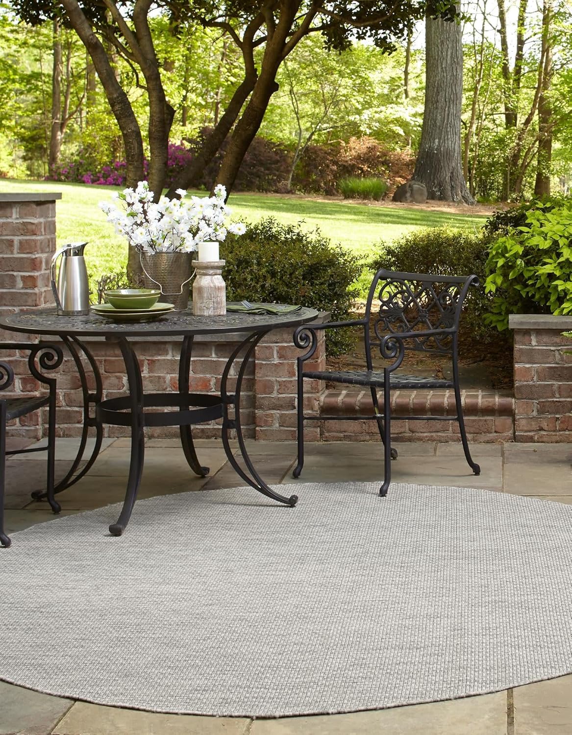 Unique Loom Collection Casual Transitional Solid Heathered Indoor/Outdoor Flatweave Area Rug (3' 3" Round, Light Gray/Ivory)