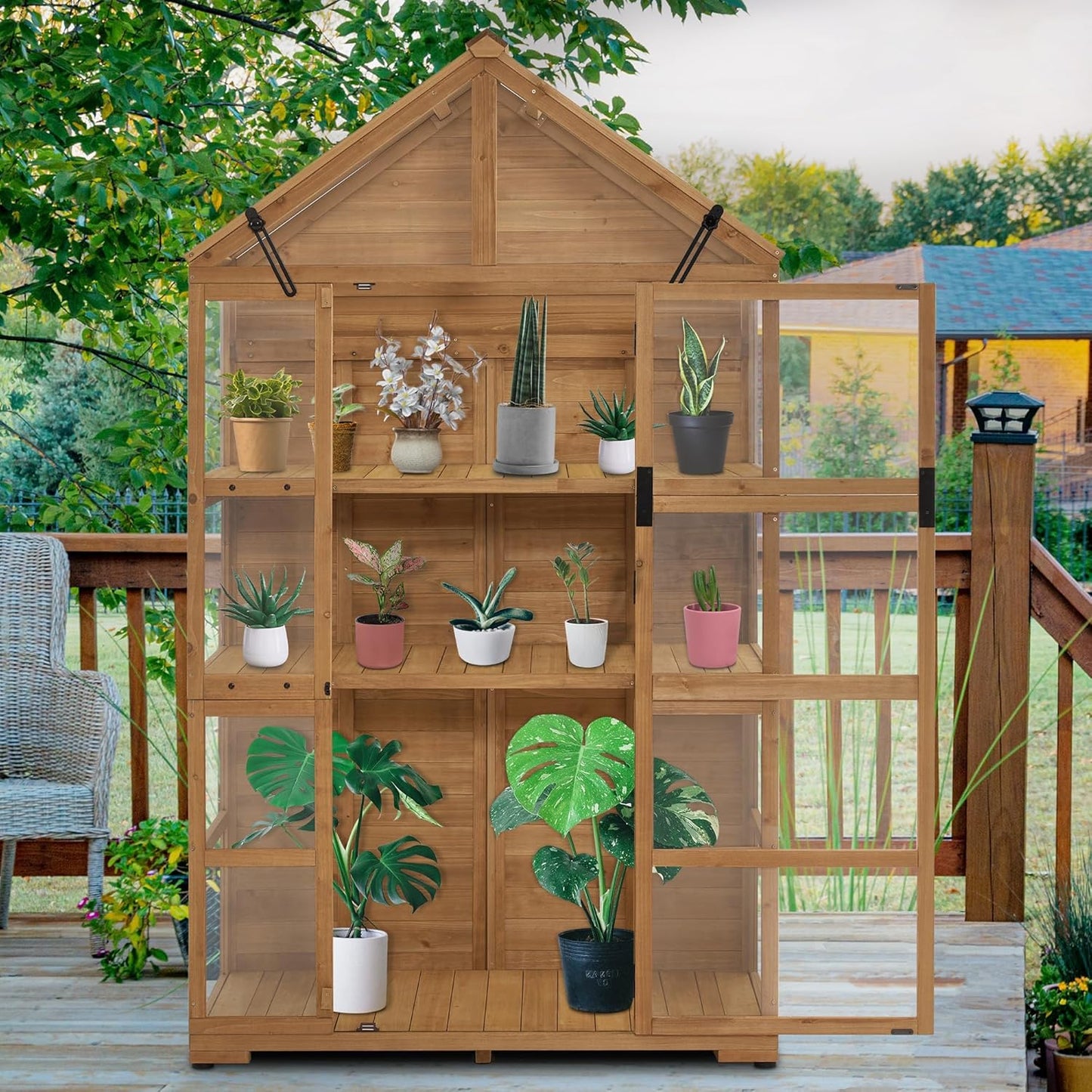 MCombo Wooden Greenhouse Outdoor with Openable Roof Vent and Adjustable Shelves, 0826 (Natural)