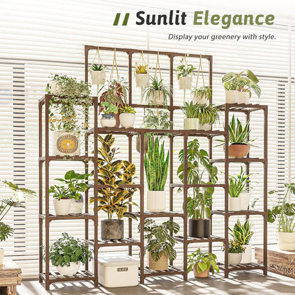 Plant Stand Indoor Outdoor 63" Tall Plant Shelf for Plants 14-Tier Large Plant Sheves for Living Room Heavy Duty Plant Rack Garden Balcony Patio Hanging Planter