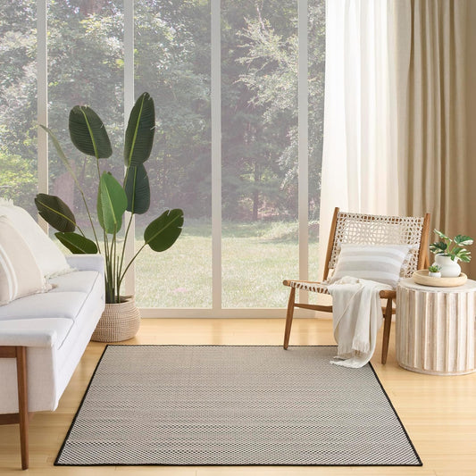 Nourison Home Courtyard Black White 5' x 7' Area Rug - Easy Clean, Non Shedding, Bed Room, Living Room, Dining Room, Kitchen (5' x 7')