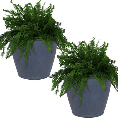 Sunnydaze 24-Inch Anjelica Large Plastic Pot for Plants - Outdoor Polyresin Round Planter with Drillable Drainage Holes - Slate - 2pk