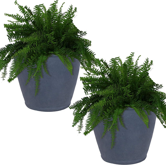 Sunnydaze 24-Inch Anjelica Large Plastic Pot for Plants - Outdoor Polyresin Round Planter with Drillable Drainage Holes - Slate - 2pk