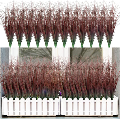 36Pcs Artificial Grass Plants, Faux Shrubs Wheat Grass, Artificial Tall Grasses Fake Plants for Outdoor Decor,Artificial Greenery Stems Weed for Room Indoor Home Decor（Red）