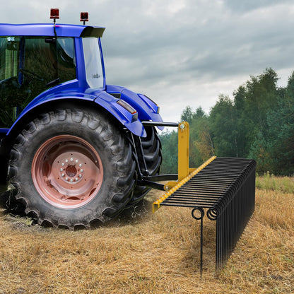 YITAMOTOR 72" Durable Powder Coated Steel Pine Straw Rake Steel Spring Landscape Rake Attaches to Cat-0 Cat-1,3 Point Hitch for Tractor, Yellow Black