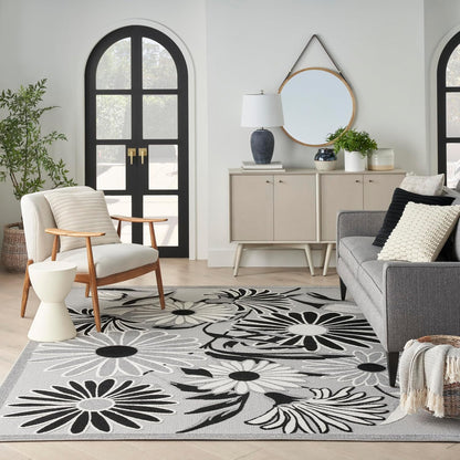 Nourison Home Aloha Indoor/Outdoor Black White 9' x 12' Area Rug, Easy Cleaning, Non Shedding, Bed Room, Living Room, Dining Room, Kitchen (9x12)
