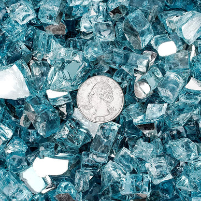 Mr. Fireglass 10 Pounds Fire Glass - 1/4 Inch High Luster Reflective Tempered Glass Rocks for Fireplace Fire Pit Table and Landscaping, Aqua Blue