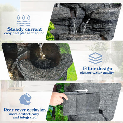 TITIMO 10-Tier Cascading Rock Water Fountain Outdoor Garden Waterfall with Lights,Fountain Indoor Decor for Garden, Patio, Backyard, Deck, Porch and Home Art Decor