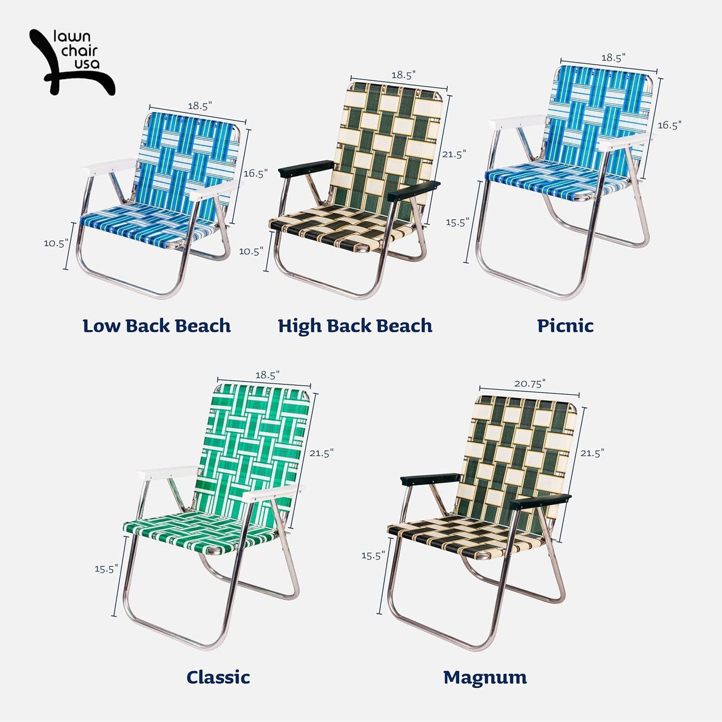 Lawn Chair USA Folding Aluminum Outdoor Patio Lawn Chair | Heavy-Duty Webbed Chairs for Camping, Sports, Beach, Yard & Tailgating | Lightweight Portable | Classic - Blue/Orange