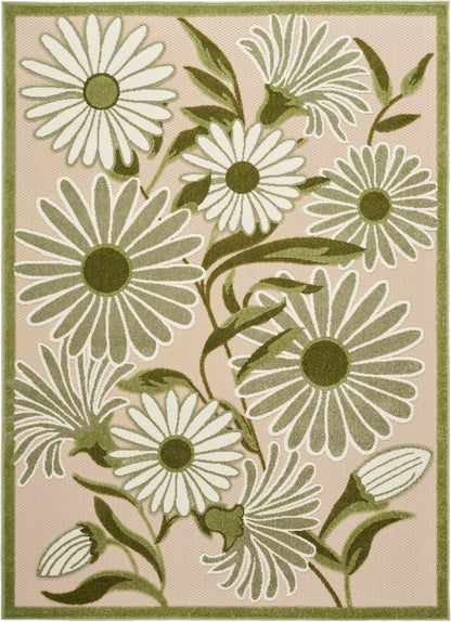 Nourison Home Aloha 4' x 6' Ivory Green Fabric Outdoor Area Rug (4' x 6')