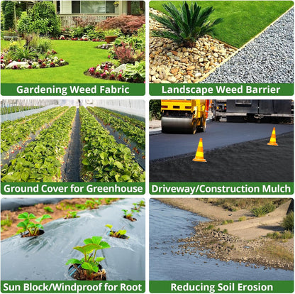 6FT x 300FT Weed Barrier Landscape Fabric, 3.2oz Heavy Duty Woven Geotextile with 60 U-Shaped Pegs & Pre-Printed Cutting Lines, Ground Cover Colth Garden Bed Liner for Landscape, Driveway, Greenhouse