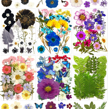 133Pcs Dried Pressed Flowers for Resin Molds, Assorted Real Natural Bulk Dry Floral Leaves for DIY Art Crafts, Epoxy Jewelry, Soap, Candle Making, Nails Decor
