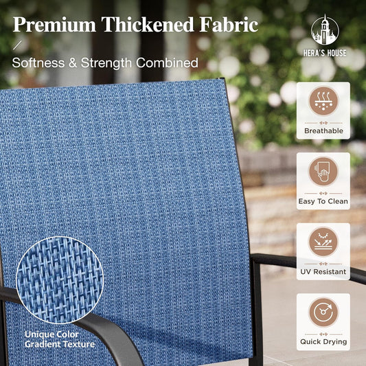 HERA'S HOUSE Outdoor Dining Set 5 Piece Patio Table and Chairs Set, 4 x Textilene Dining Chair, 37" Square Wood Look Dining Table, for Lawn Garden Backyard Deck (Blue)