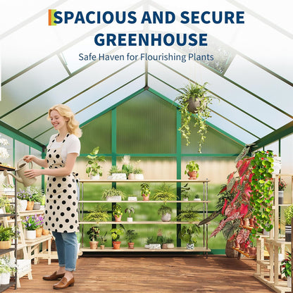 8 x 10 FT Greenhouse, Greenhouses for Outside, Polycarbonate Greenhouse with Aluminum Frame, Lockable Door and Ajustable Roof Vent for Backyard, Green Houses for Outside Garden Backyard, Patio