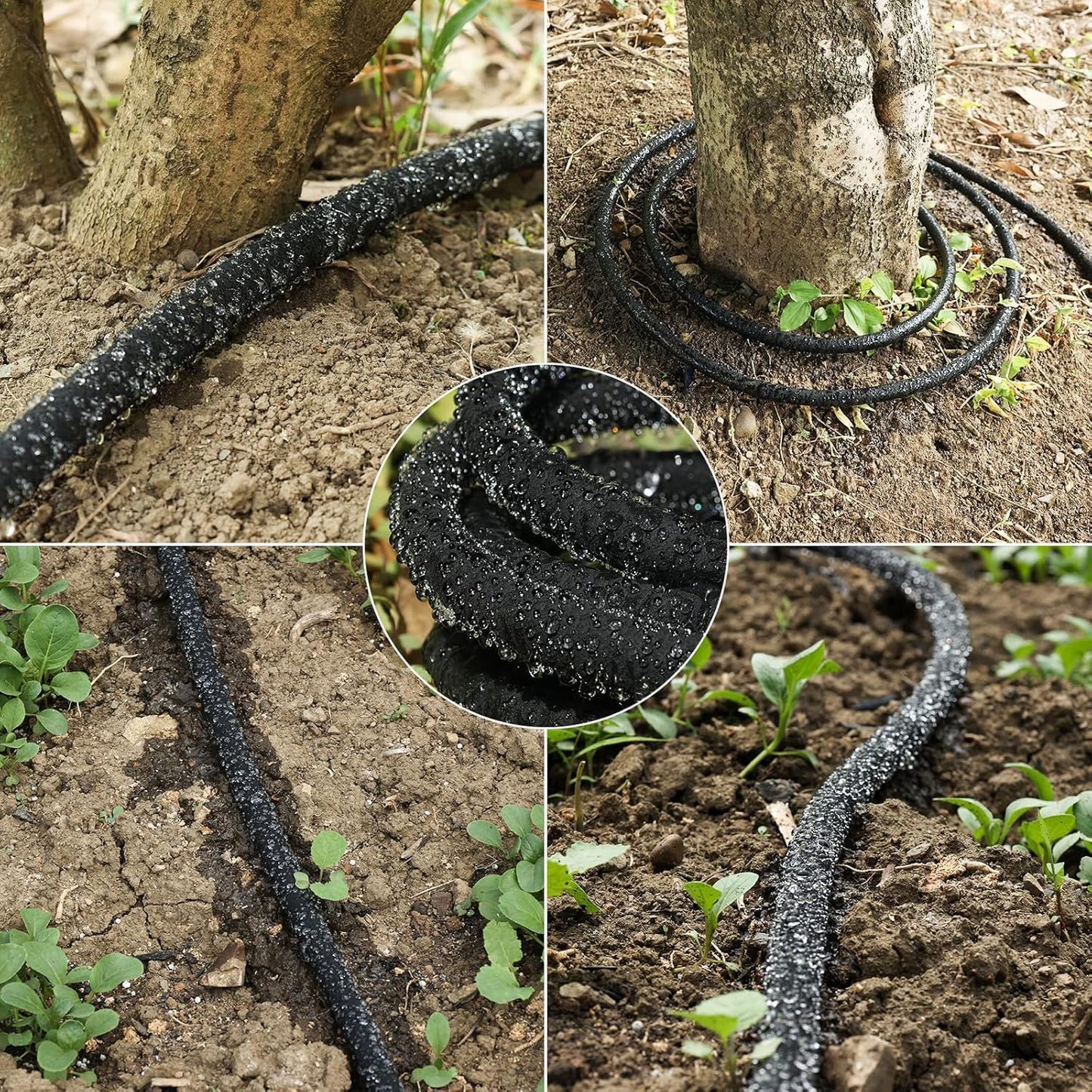 Soaker Hose, 1/2" x 150 FT Round Rubber Garden Soaker Hose, Heavy Duty Water Seeper Soaker Hoses for Foundation Watering, Garden Beds, Garden, Lawn and Plants