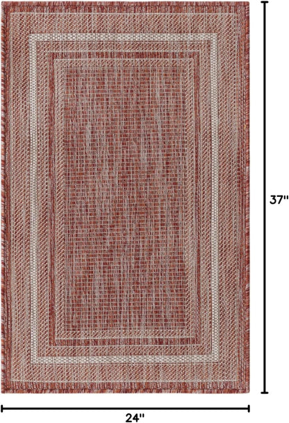 Unique Loom Outdoor Border Collection Area Rug - Soft Border (2' x 3' 1" Rectangle, Rust Red/ Ivory)