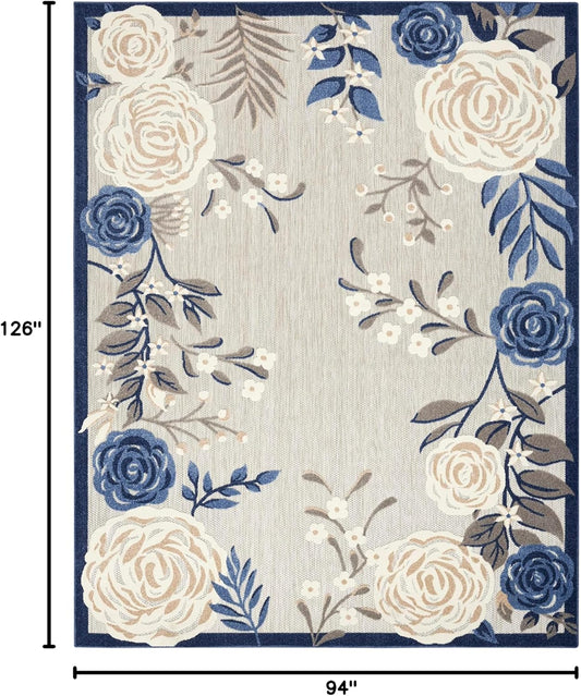 Nourison Home Aloha Indoor/Outdoor Blue/Grey 7'10" x 10'6" AreaRug, EasyCleaning, Non Shedding, Bed Room, Living Room, Dining Room, Kitchen (8x11)