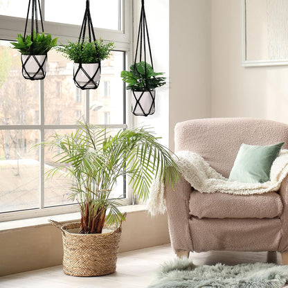 YIBOT 3 Pack Macrame Plant Hanger Indoor Hanging Planters for Indoor Outdoor Hanging Plant Holder with 3 x S Hooks for Garden Home Boho Decor 35"/29"/23" Black