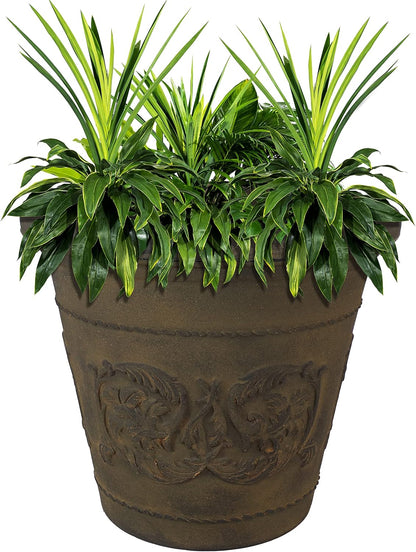 Sunnydaze 19.5-Inch Arabella Large Plant Pot - Polyresin Round Outdoor Planter with Drillable Drainage Holes - Sable