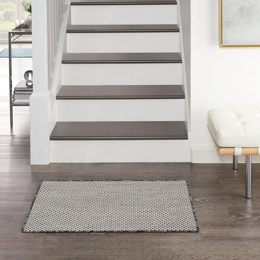 Nourison Courtyard Indoor/Outdoor Ivory Charcoal 2' x 3' Area Rug, Geometric, Easy Cleaning, Non Shedding, Bed Room, Living Room, Dining Room, Deck, Patio, Backyard (2x3)