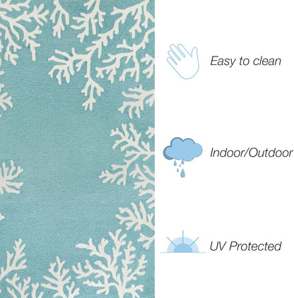 Liora Manne CAPRI Indoor/Outdoor Handmade Synthetic Blend Durable Area Rug - Traditional Border Coastal Beach Accent (Coral Border Aqua) (5' Round)