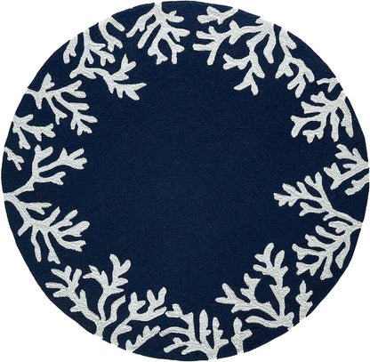Liora Manne CAPRI Indoor/Outdoor Handmade Synthetic Blend Durable Area Rug - Traditional Border Coastal Beach Accent (Coral Border Navy) (5' Round)