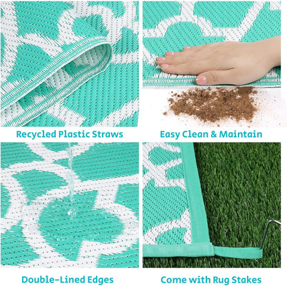 HEBE Outdoor Rug Waterproof 8x10, Reversible Plastic Straw Rug RV Camping Rug, Indoor Outdoor Patio Mat Clearance, Outside Carpet for Porch,Deck,Camper,Balcony,Backyard,Picnic