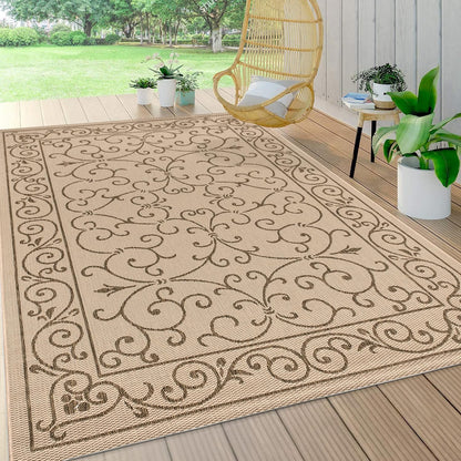 JONATHAN Y SMB106A-5 Charleston Vintage Filigree Textured Weave Indoor/Outdoor Beige/Brown 5 ft. x 8 ft. Area Rug, Classic,Easy Cleaning,HighTraffic,LivingRoom,Backyard, Non Shedding