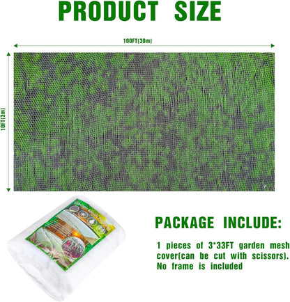 Woanger 10 x 100 FT Garden Netting Ultra Fine Mesh Bird Barrier Insect Netting for Raised Bed Vegetables Fruits Flowers Trees, Plant Row Cover for Garden Greenhouse Patio Protection (White)