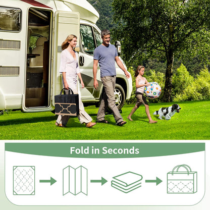 GENIMO Outdoor Rug 9' x 12' Patio Waterproof, Foldable Reversible Plastic Straw Area Rugs Mat for Camper Decor, Outside Carpet for Rv, Deck, Porch, Picnic, Beach, Balcony, Black & Brown