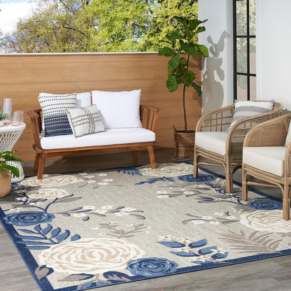 Nourison Home Aloha Indoor/Outdoor Blue/Grey 7'10" x 10'6" AreaRug, EasyCleaning, Non Shedding, Bed Room, Living Room, Dining Room, Kitchen (8x11)