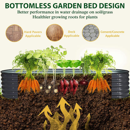 MUPATER 8ftx2ftx1.4ft Raised Garden Bed Outdoor for Vegetables, 9-in-1 Galvanized Metal Planter Box, 17''H Modular Garden Bed Kit Oval for Herbs and Flowers, Grey