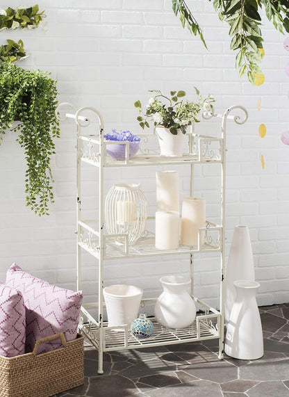 SAFAVIEH Outdoor Collection Noreen Antique White 3 Tier Shelf