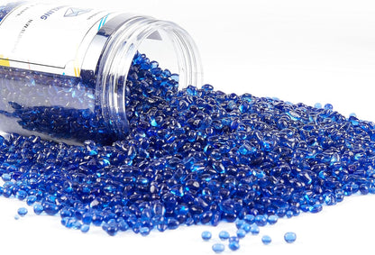 TWINKLING High Luster Round Fire Glass Stones,Glass Marbles Pebbles,Glass Beads Gems for Fire Pit Vase Fillers Crafts Aquarium Garden Decoration,3-6mm,1-Pound Jar (Cobalt Blue)