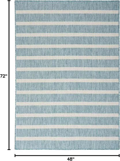 Nourison Home Positano Indoor/Outdoor Aqua Ivory 4' x 6' Area -Rug, Easy -Cleaning, Non Shedding, Bed Room, Living Room, Dining Room, Deck, Backyard, Patio (4x6)