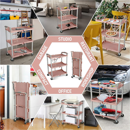 Olympia Tools 89-350 Pack-N-Roll Folding Collapsible Service Cart, 150LB Capacity, Rose