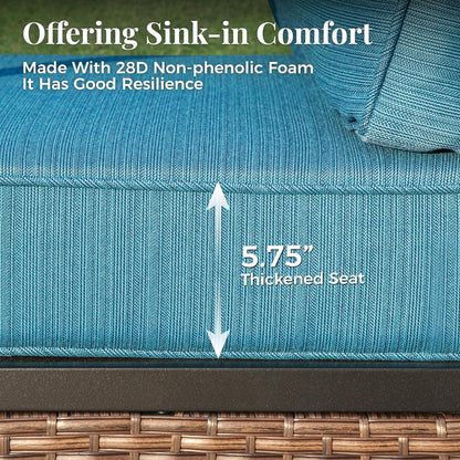Patio Furniture Sofa, 3-Seat Patio Sofa Steel Frame Outdoor Sectional Couch with Deep Seating and 5.75” Cushions for Lawn Backyard Porch Deck, Peacock Blue