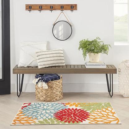 Nourison Aloha Indoor/Outdoor Green 3' x 5' Area Rug, Tropical, Botanical, Easy Cleaning, Non Shedding, Bed Room, Living Room, Dining Room, Deck, Backyard, Patio (3x5)