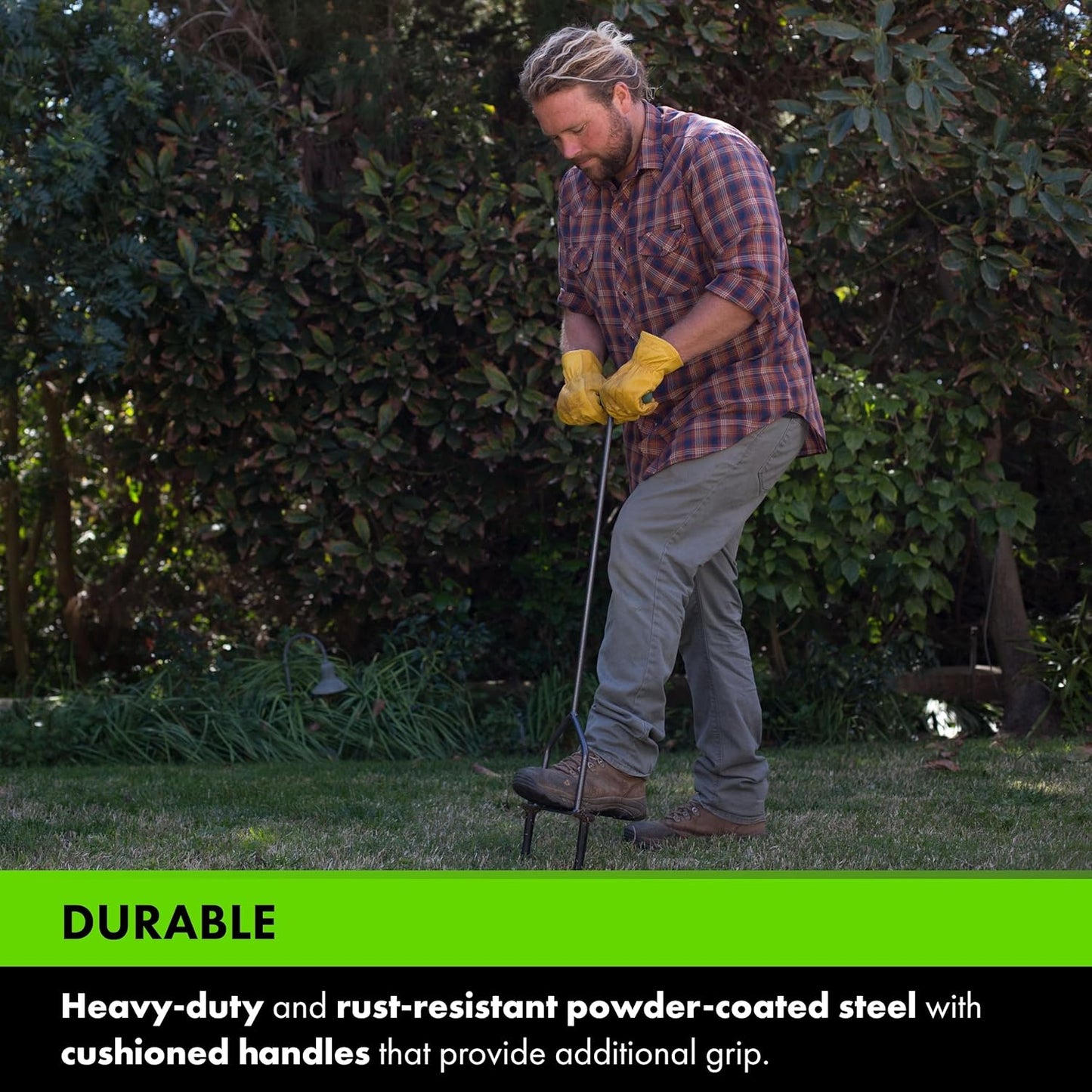 Yard Butler Manual Lawn Coring Aerator - Core Aerator for Lawn Care - Loosen Compacted Soil - Dethatcher Garden Tool for Lawn Health - Plug Core Soil Aeration Tool - Gray, 37 Inches