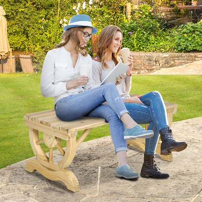 Outsunny 2-Person Wooden Garden Bench, Outdoor Wagon Wheel Porch Bench for Backyard Garden, Support 550 LBS, Rustic Country Style Patio Furniture, Natural Wood