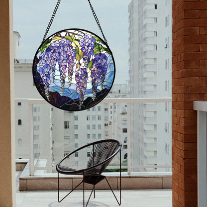 Stained Glass Window Hanging, Purple Wisteria Flowers Suncatcher for Doors Window Home Plant Sun Catchers Decoration Mother's Day Birthday Gifts for Women, Men, and Mom 9.8x9.8 in