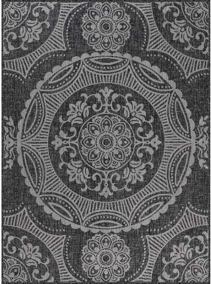 Medallion Outdoor Rug 6x9 Washable Outside Carpet for Indoor Patio Porch Waterproof Easy Cleaning Non Shedding Area Rugs Dark Gray 6 x 9