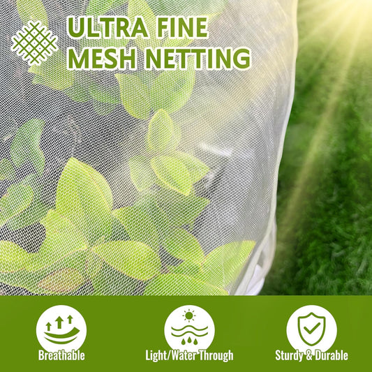 2 Pack Fruit Tree Netting Bags with Zipper and Drawstring, 6 x 6ft Ultra Fine Mesh Garden Netting Plant Cover, Bird Netting for Blueberry Bushes, Fruit Trees, Flowers (White, 6 x 6 ft)