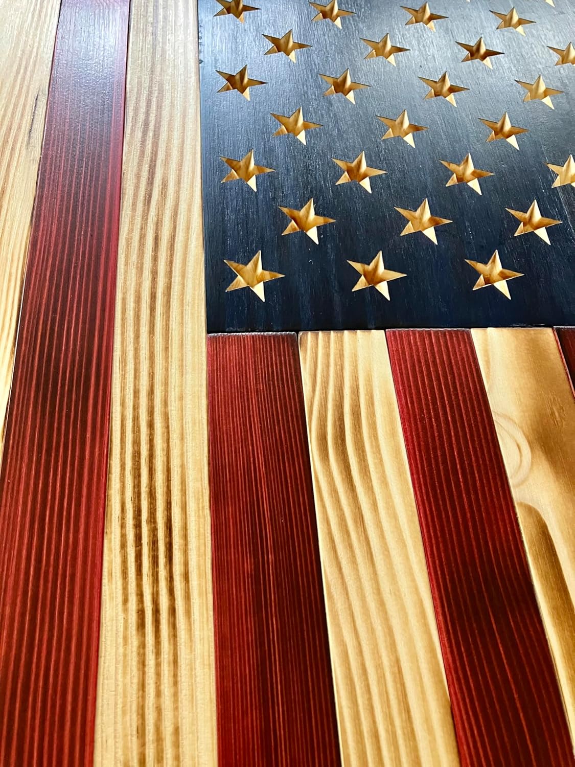 Rustic Wooden American Flag, Patriotic Wall Art (Weather Protected Finish, 19.5x36)
