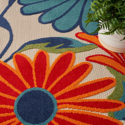Nourison Home Aloha Outdoor Multicolor 10' x 14' Area Rug, Easy Cleaning, Non Shedding, Bed Room, Living Room, Dining Room, Deck, Backyard, Patio (10x14)