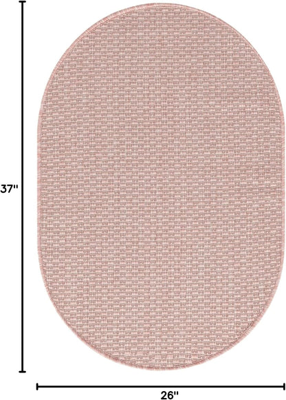 Unique Loom Collection Casual Transitional Solid Heathered Indoor/Outdoor Flatweave Area Rug (2' 2" x 3' 1" Oval, Whisper Pink/Ivory)