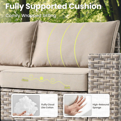ovios 5 Pieces Patio Furniture Set Outdoor Sectional Sofa Couch with Deep Seat Chaise Comfy Cushions, Modern Modular Wicker Rattan Conversation Set Porch Deck Garden, Beige