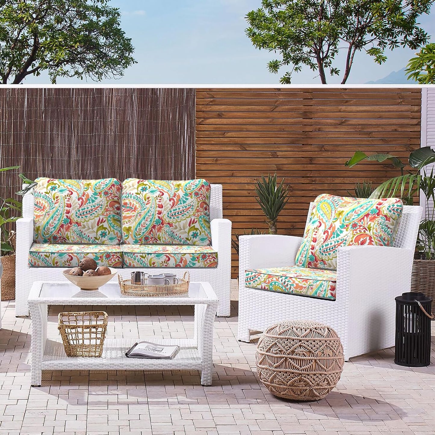 LVTXIII Outdoor Deep Seat Cushion Patio Seat and Back Cushion Set Seasonal Chair Cushion for Dining Arm Chairs, Wicker Chairs and Garden Furniture Decoration, 24"x24"x4", Pretty Paisley